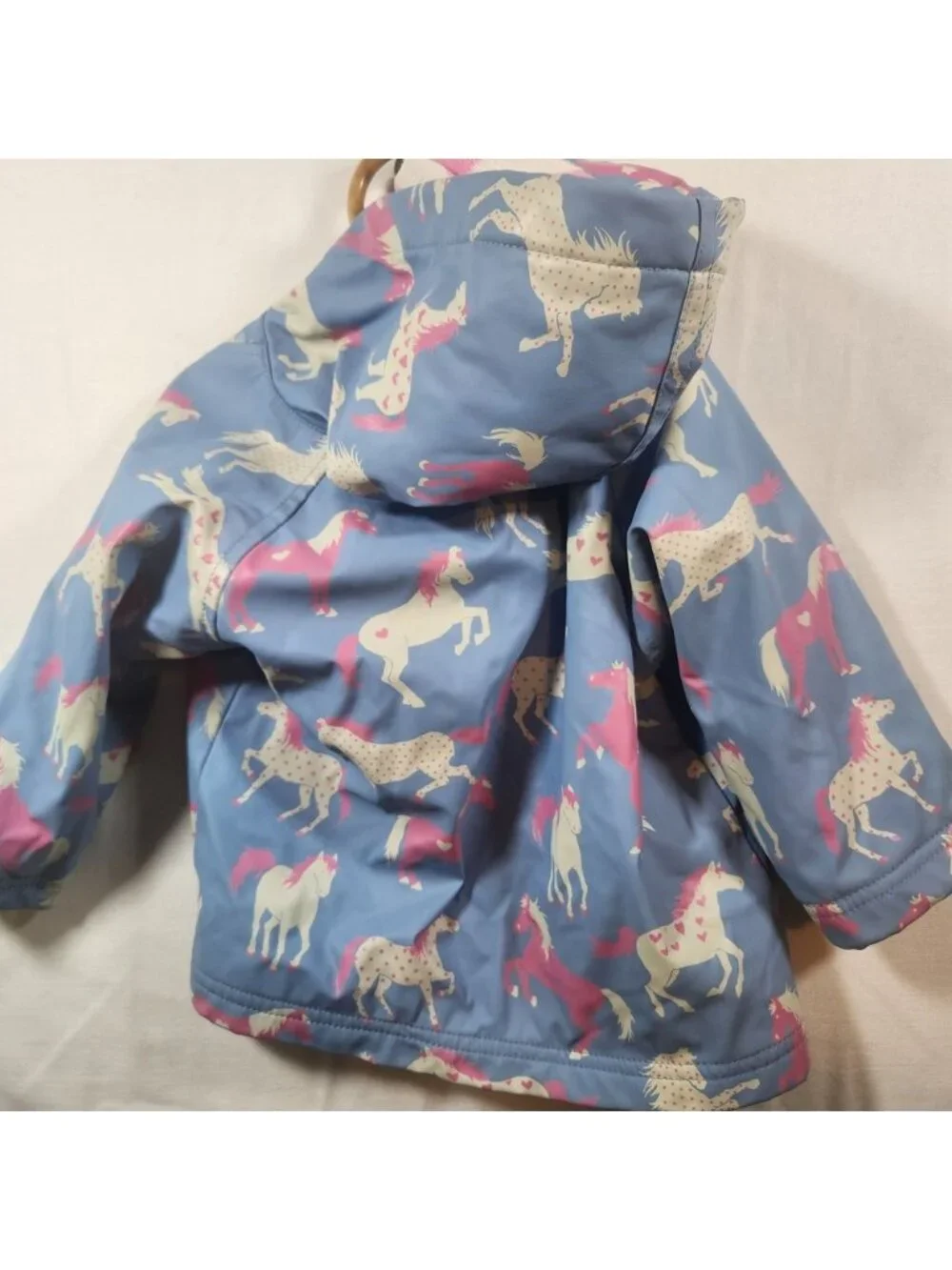 Hatley Girls Blue Pink Horse Print Hooded Raincoat Jacket 6-12M‎